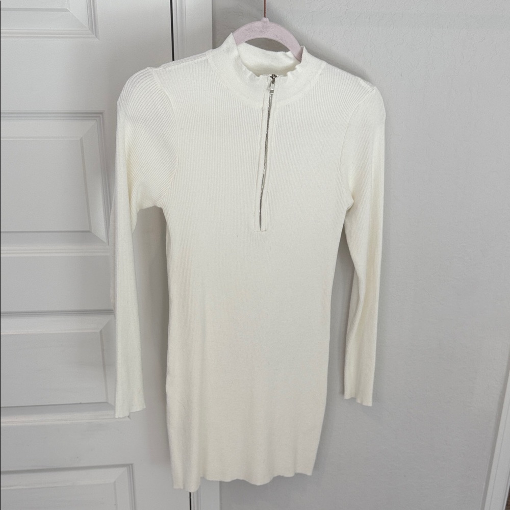 White Ribbed Sweater Dress